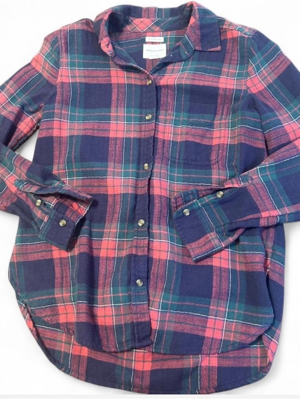 Women’s American Eagle Outfitters Pink & Navy Plaid Button-Down Shirt - size S